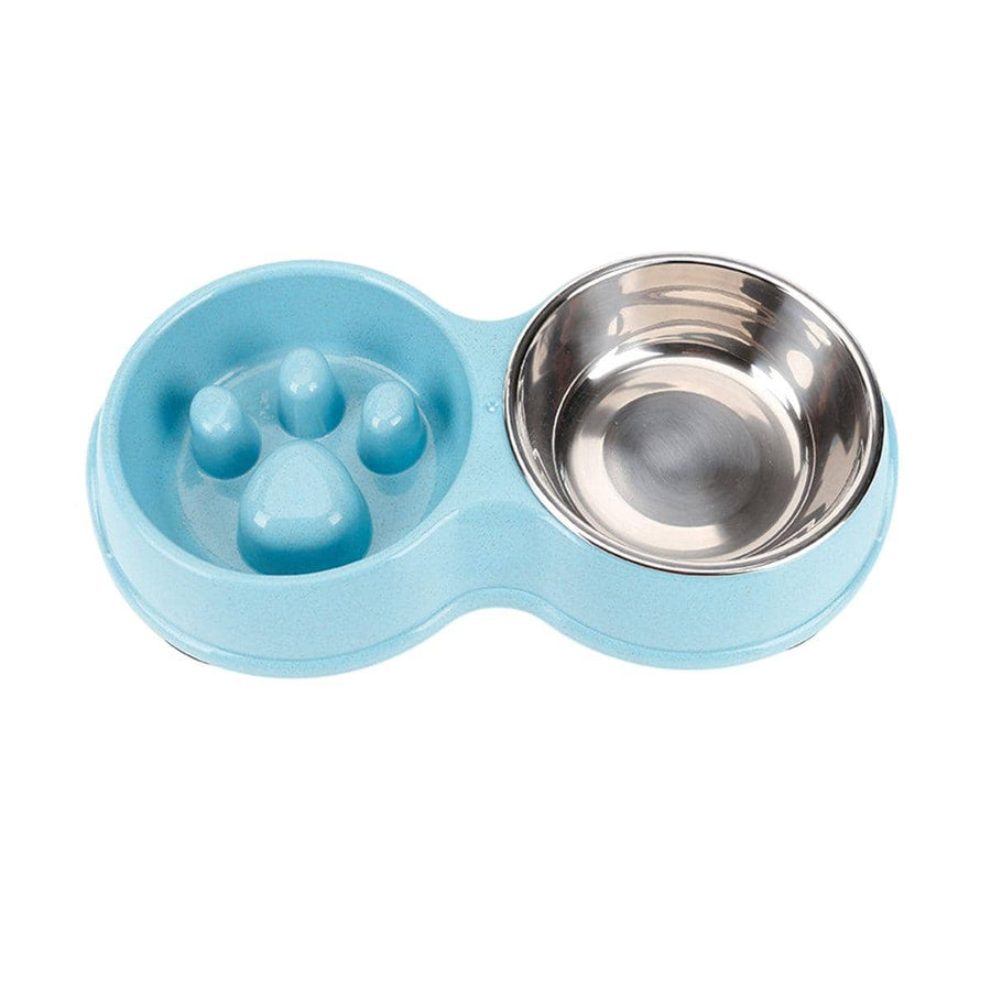 Slow Feeder Double Pet Bowl for Cats and Dogs - Light Blue