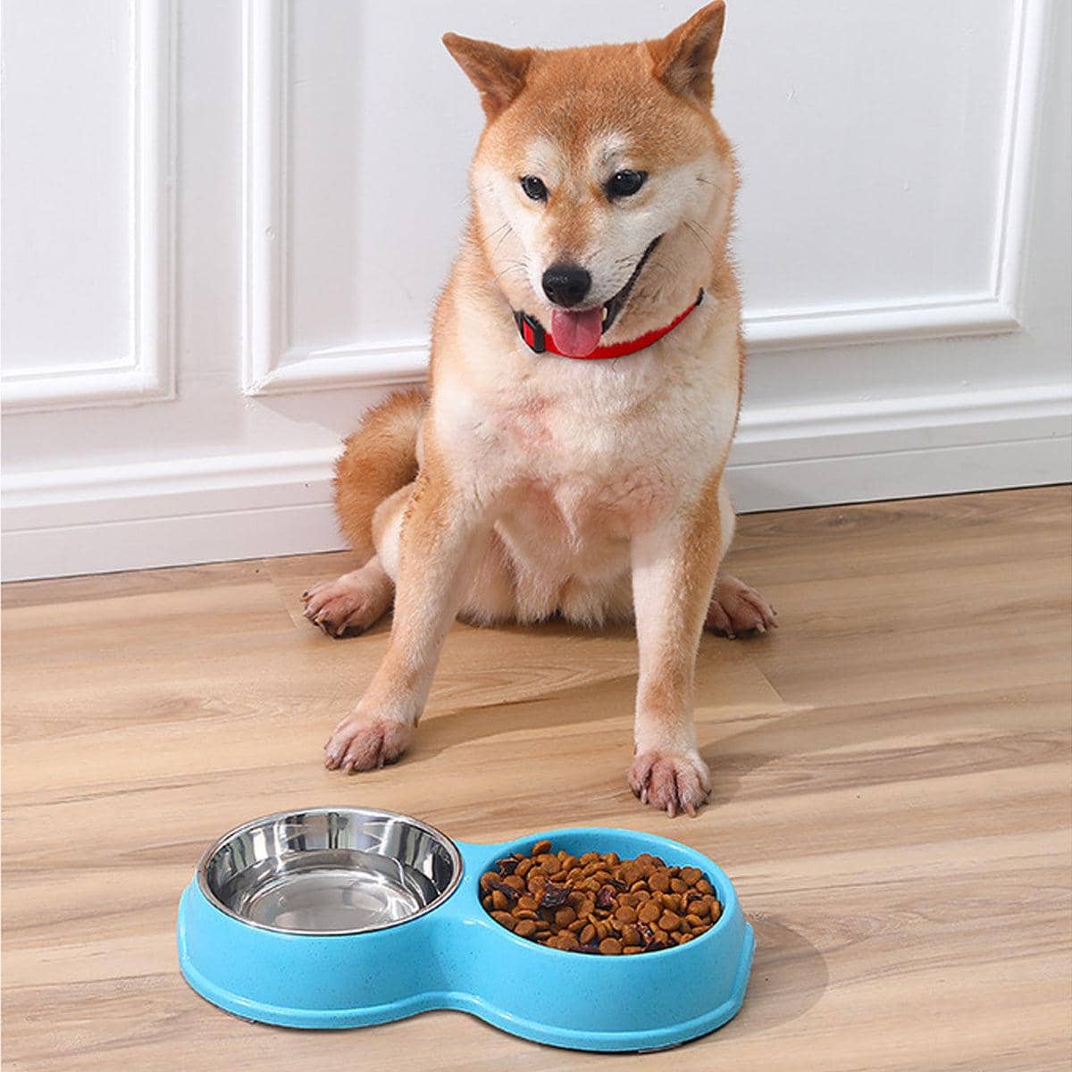 Slow Feeder Double Pet Bowl for Cats and Dogs - Light Blue - view 5