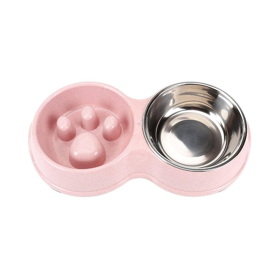 Slow Feeder Double Pet Bowl for Cats and Dogs - Light Pink