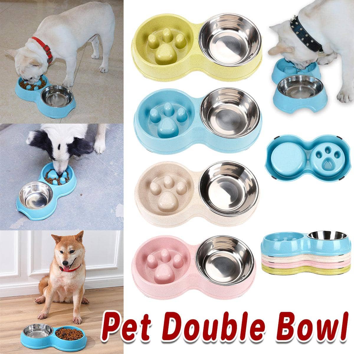 Slow Feeder Double Pet Bowl for Cats and Dogs - Light Pink - view 2