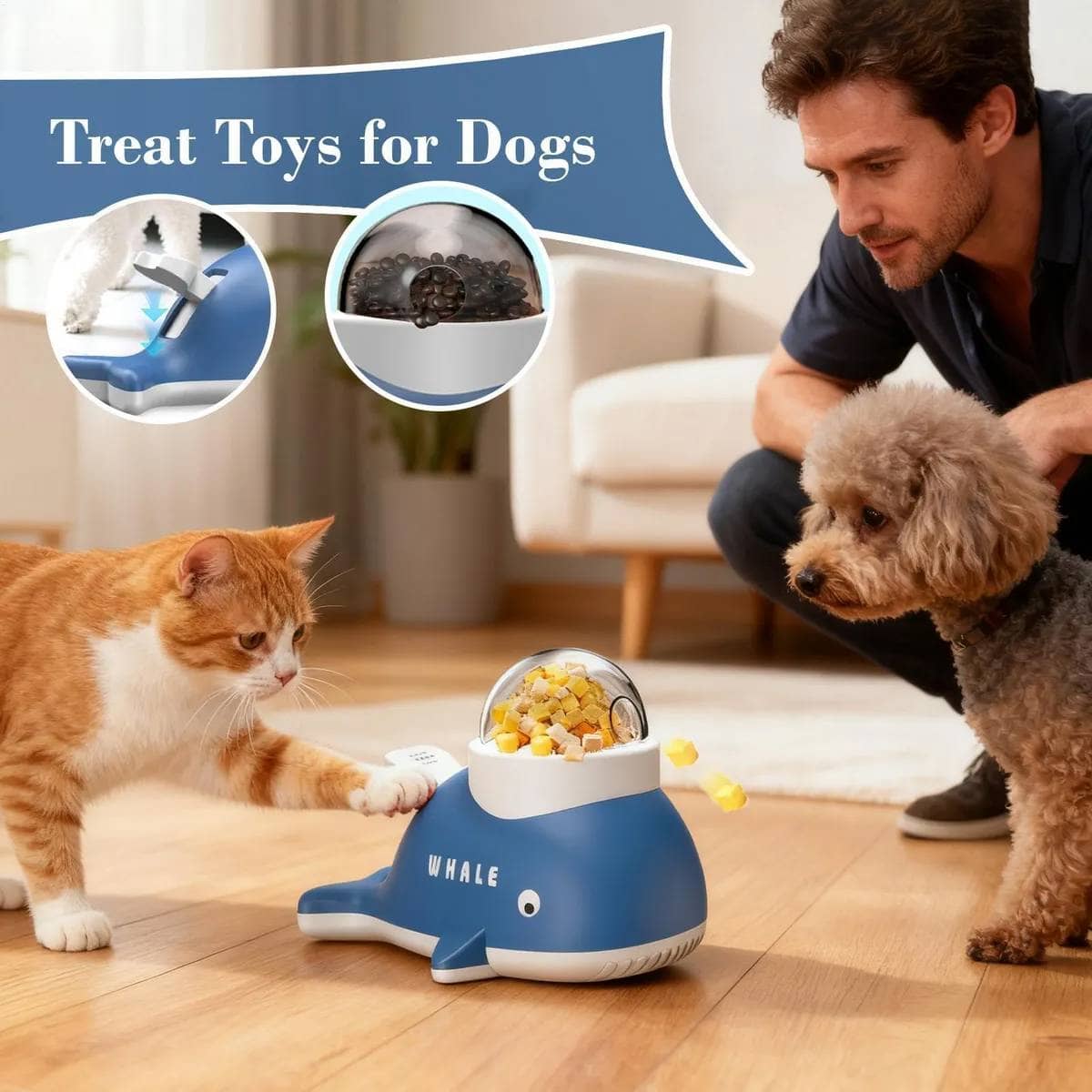 Slow Feeder Treat Toy for Cats and Dogs, Whale Shaped - view 4