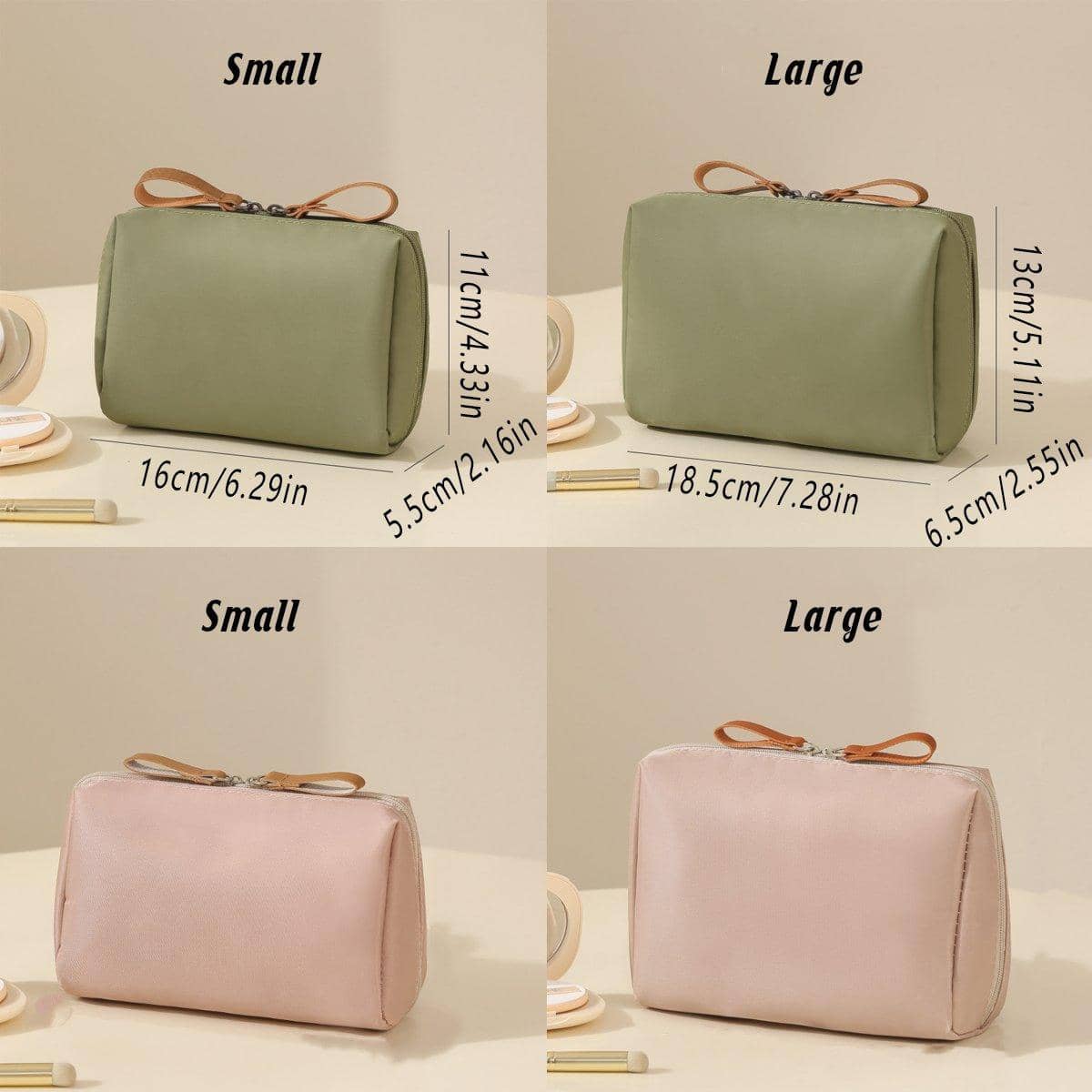 Small and Large Makeup Bag Set for Travel - Green and Pink, Set of 4 - view 3