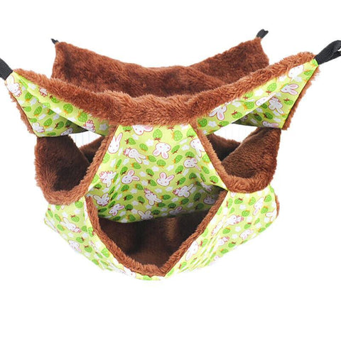 Small Animal Hammock Nest in Plush Fabric - Green Rabbit