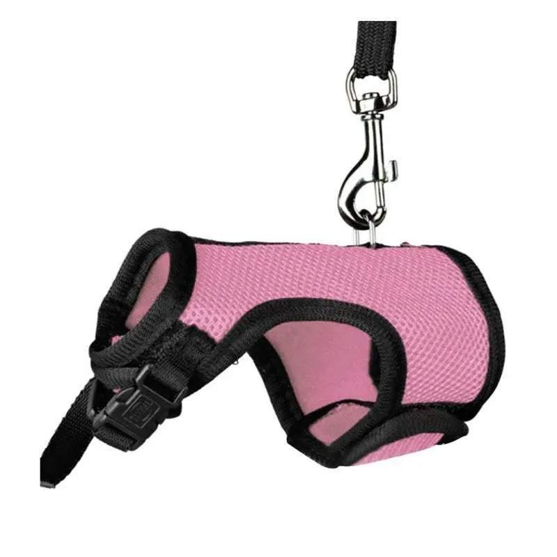 Small Animal Harness and Lead for Ferrets, Guinea Pigs and Rabbits - Pink, Size L (Neck 16-20 cm)