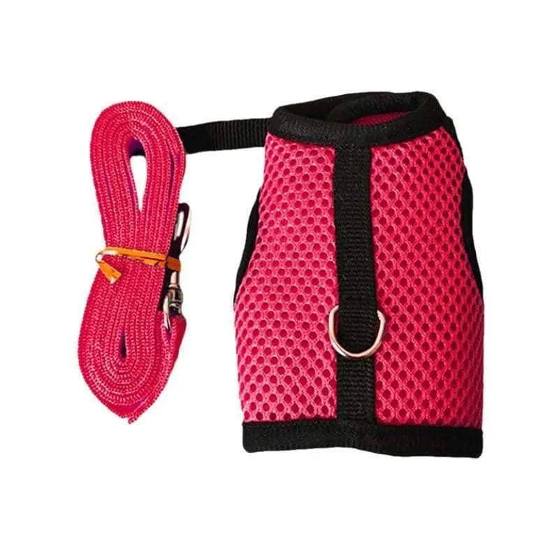 Small Animal Harness with Lead - Rose Red, Medium (Chest 18-25 cm)