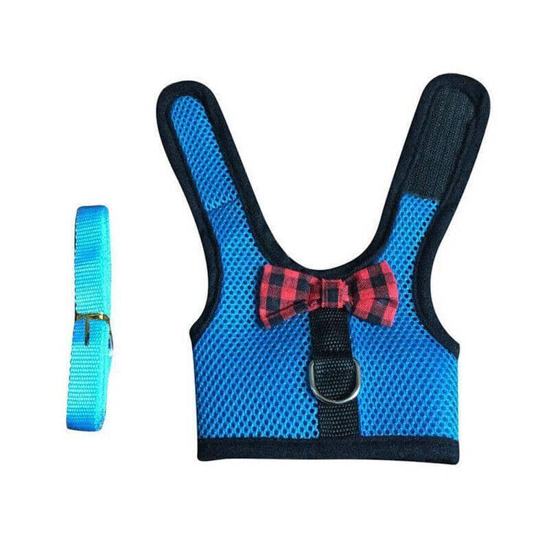 Small Animal Rabbit Harness and Leash with Bow Tie - Blue, Size S (Chest 20-24 cm)