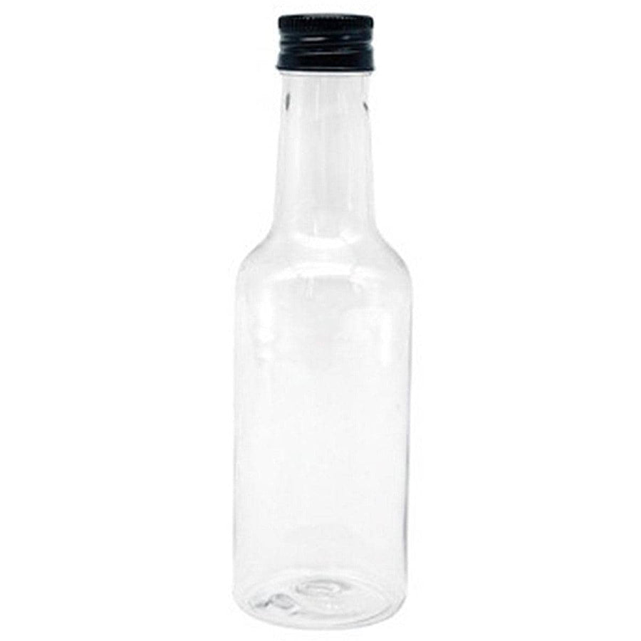 Small Clear Plastic Bottles with Black Screw Caps, Pack of 24 - 150 ml