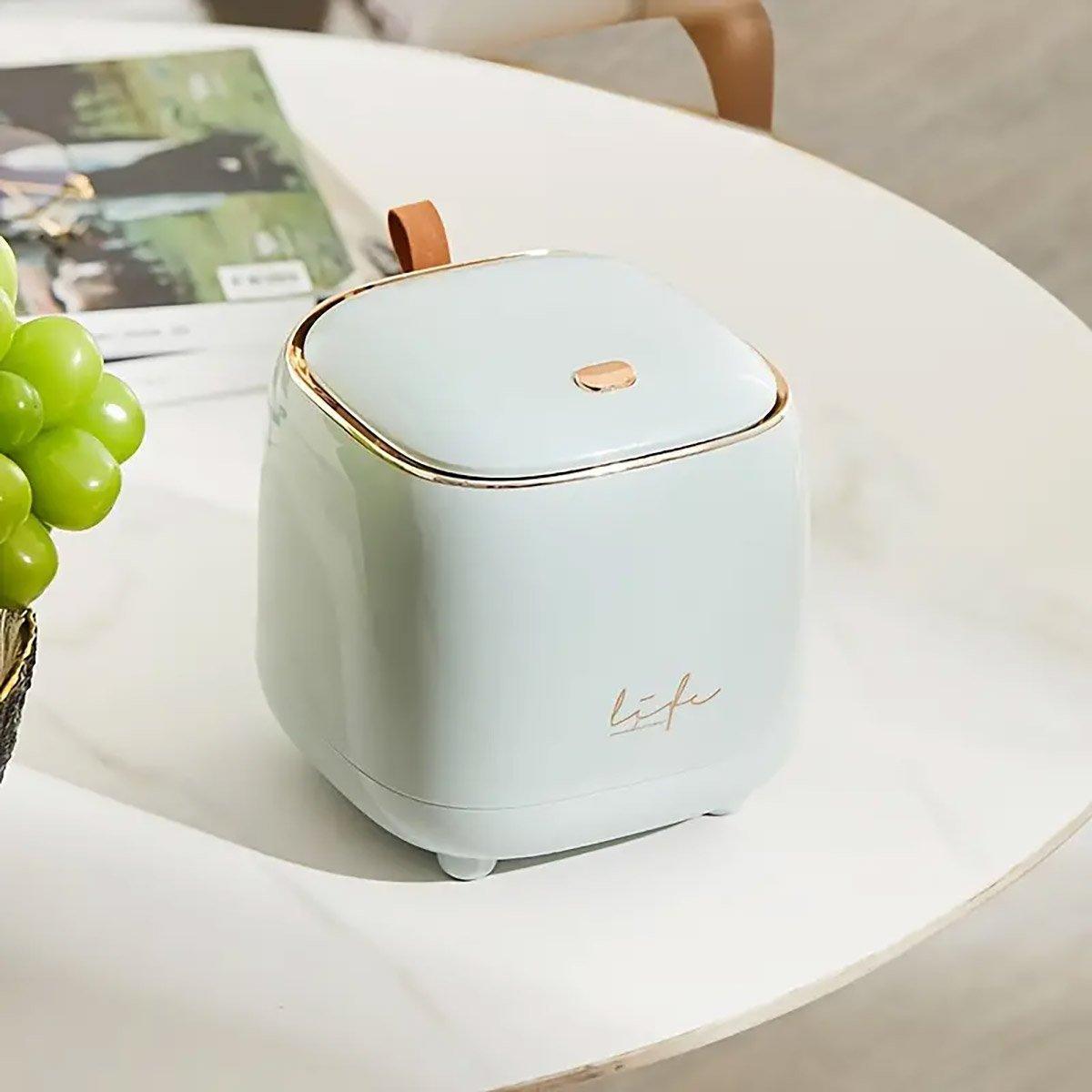 Small Desktop Wastebasket Mini Desk Bin with Hidden Bag Layer - Blue - view 13