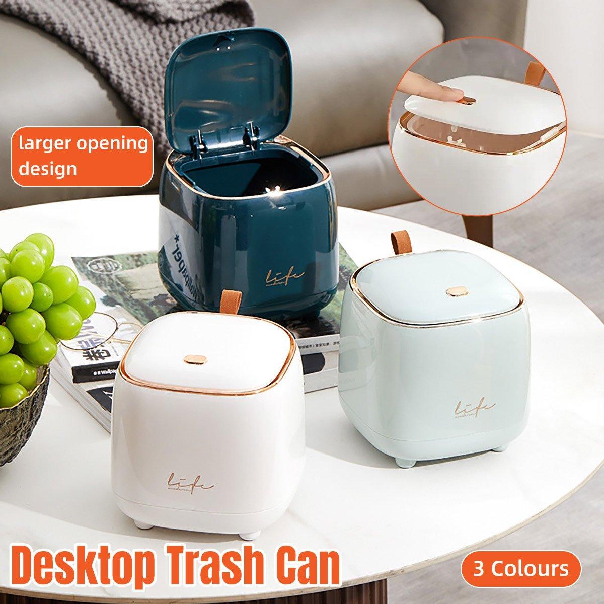 Small Desktop Wastebasket Mini Desk Bin with Hidden Bag Layer - Blue - view 15