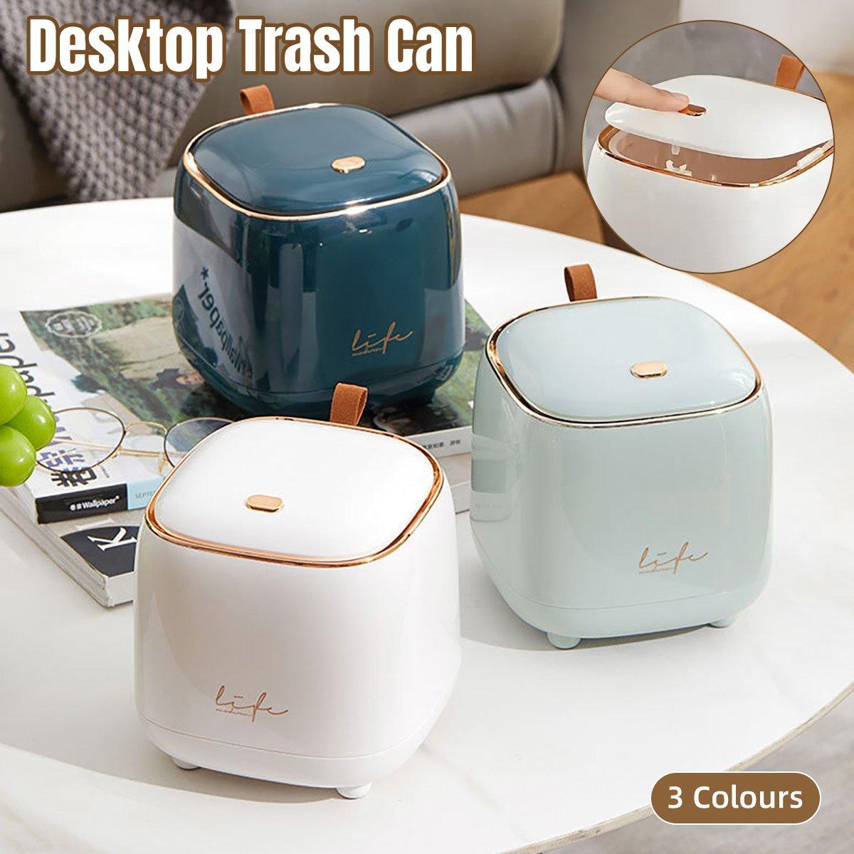 Small Desktop Wastebasket Mini Desk Bin with Hidden Bag Layer - Blue - view 2