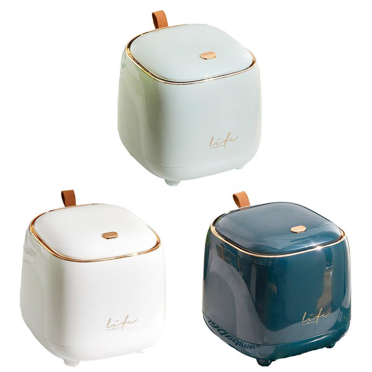 Small Desktop Wastebasket Mini Desk Bin with Hidden Bag Layer - White - view 3
