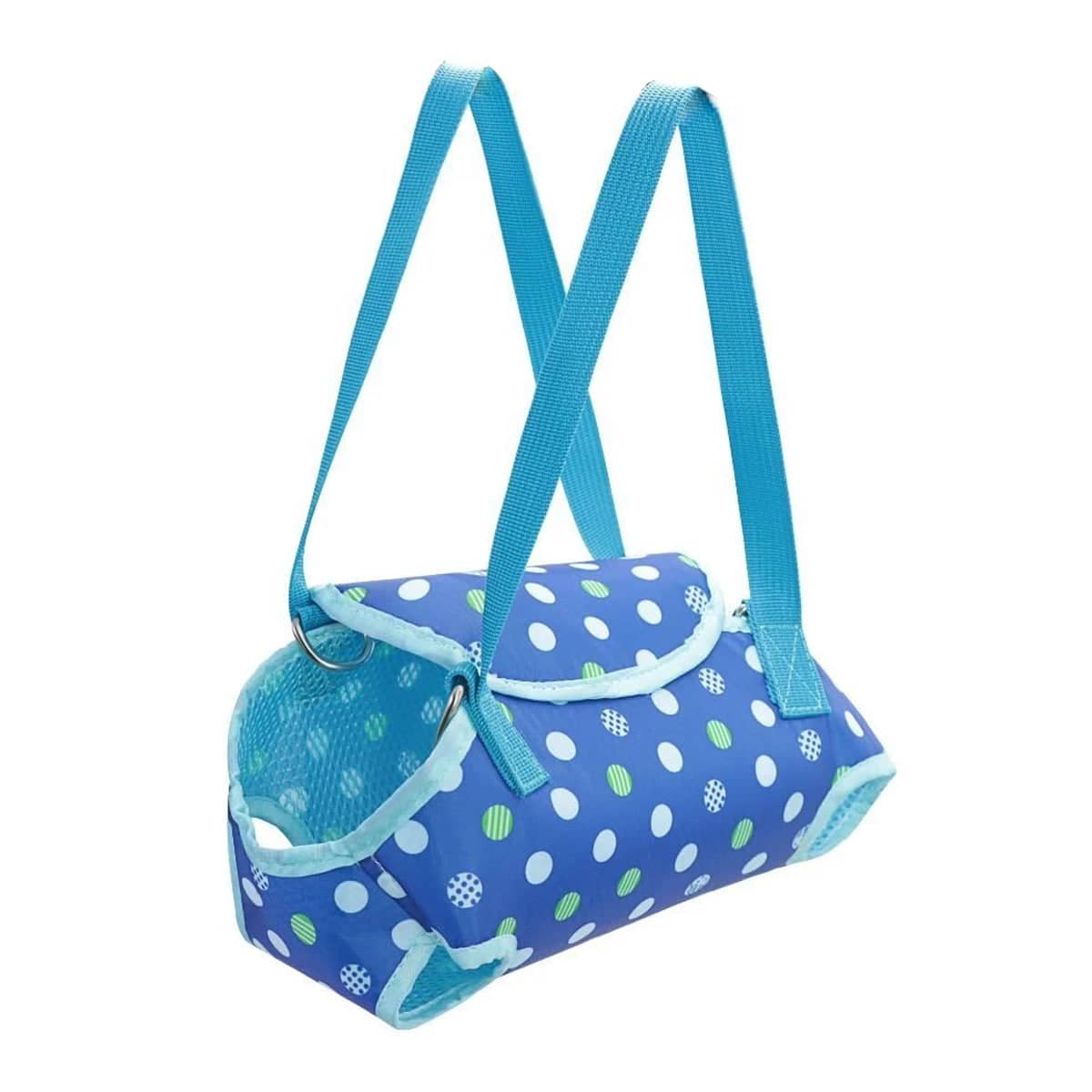 Small Dog Carrier Bag, Four-Legged Shoulder Style - Blue Polka Dot, Size M (Chest 32 cm)