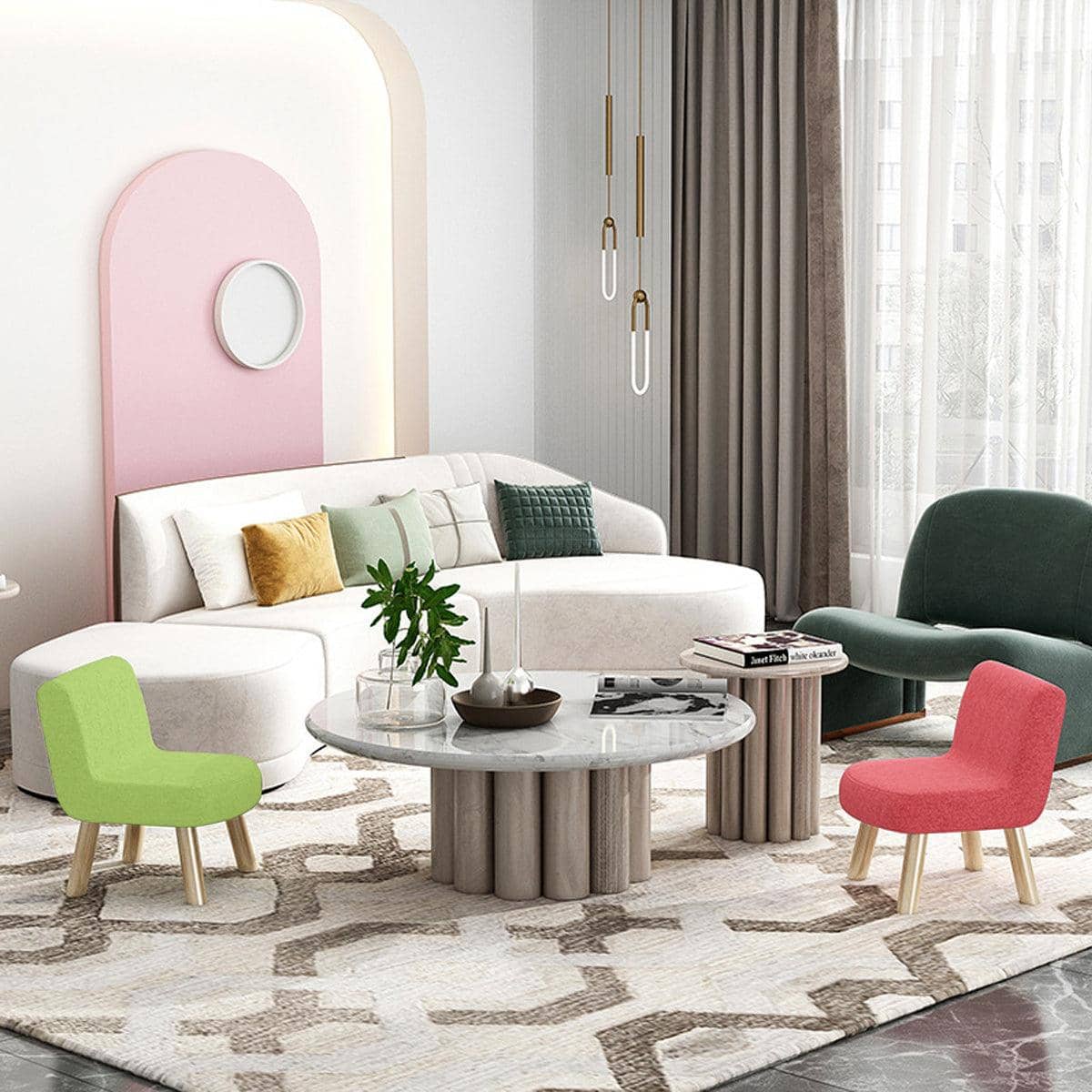 Small Fabric Accent Chair with Wood Legs - Pink - view 5