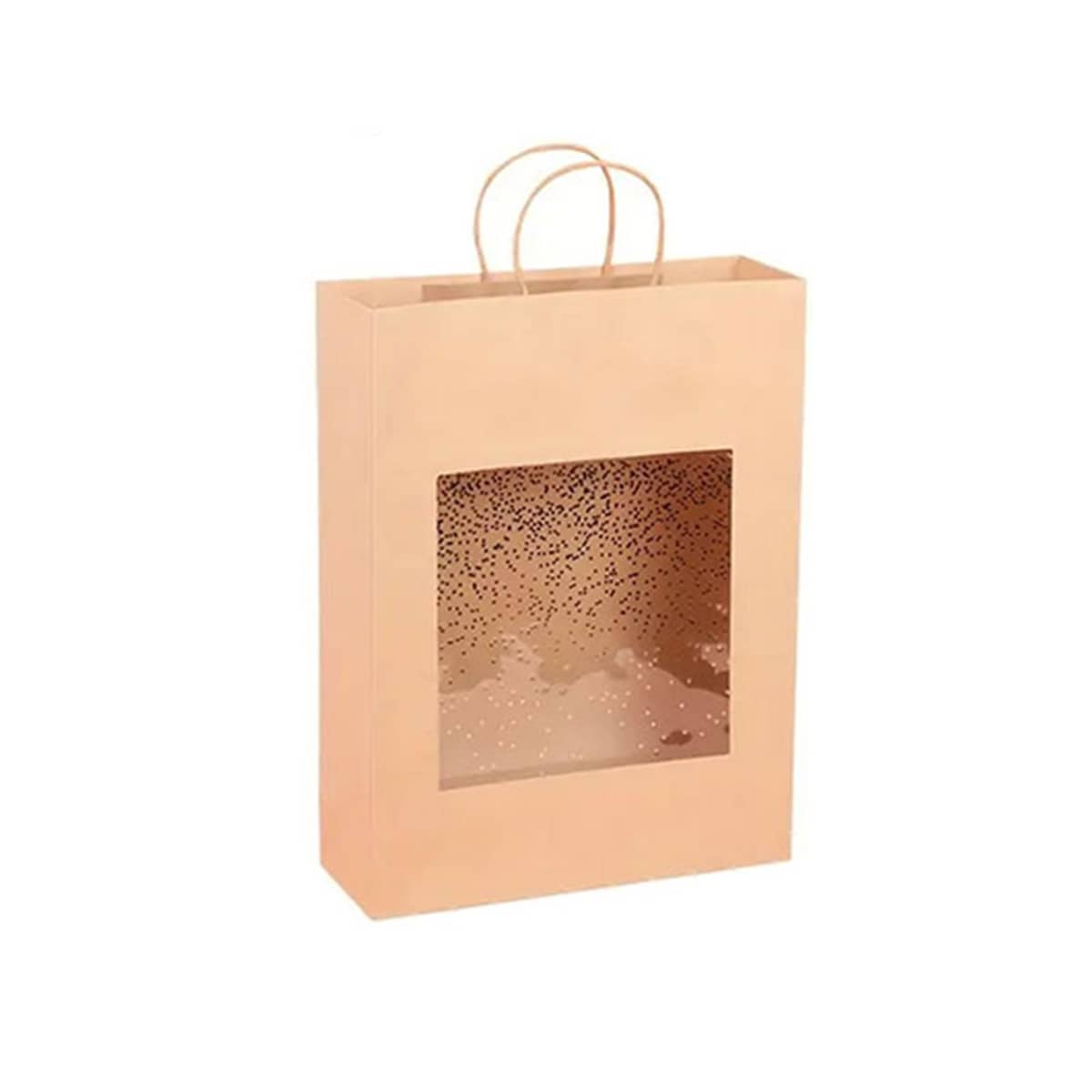 Small Kraft Paper Gift Tote Bag with Window, 21 x 25.5 x 10 cm - Square Window, Pack of 20