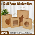 Small Kraft Paper Gift Tote Bag with Window, 21 x 25.5 x 10 cm - Square Window, Pack of 20 - view 2