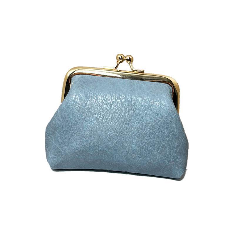 Small Leather Coin Purse with Clasp for Women - Blue