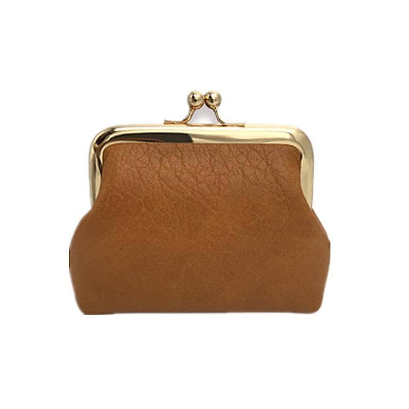 Small Leather Coin Purse with Clasp for Women - Brown