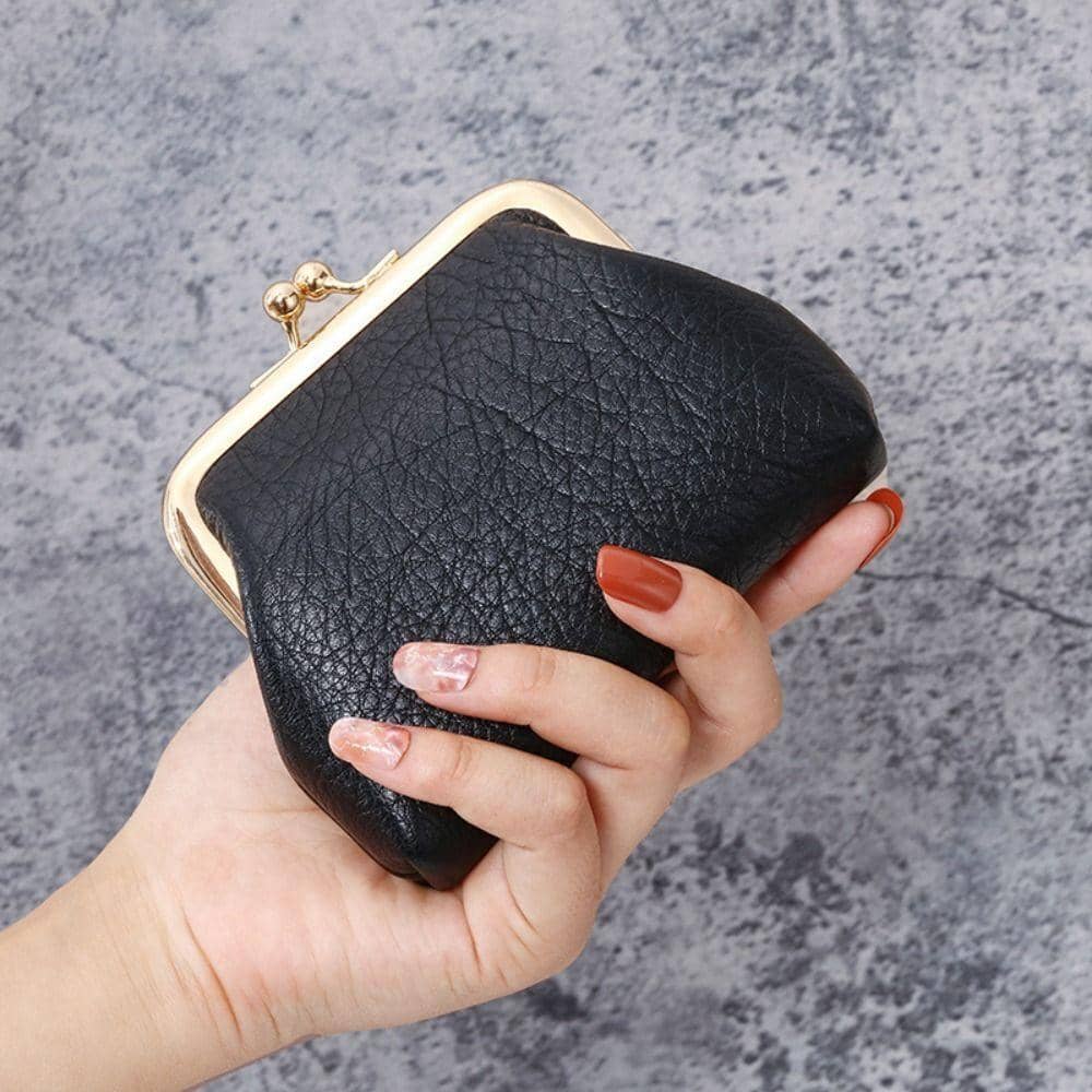 Small Leather Coin Purse with Clasp for Women - Brown - view 3