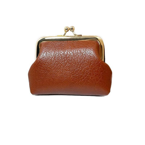 Small Leather Coin Purse with Clasp for Women - Dark Brown