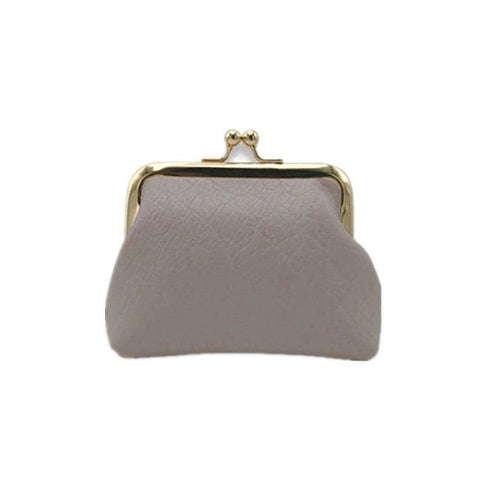 Small Leather Coin Purse with Clasp for Women - Light Grey