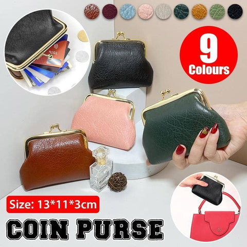 Small Leather Coin Purse with Clasp for Women - Light Grey - view 2