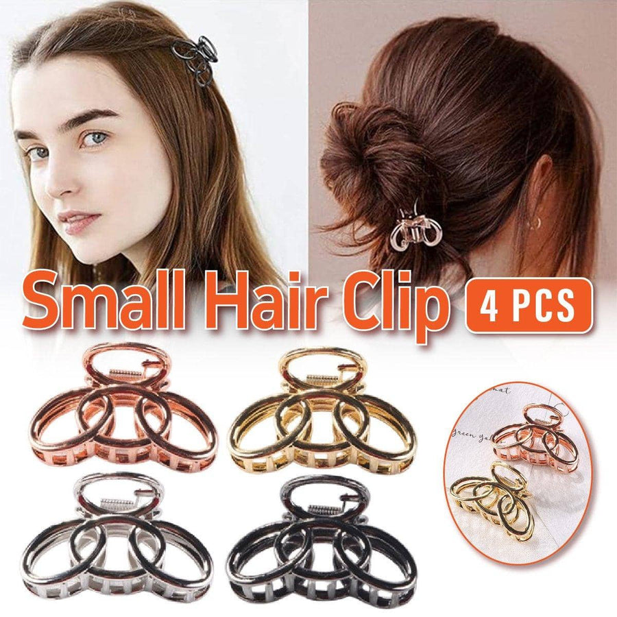 Small Metal Hair Claw Clips, Three Ring Design, Pack of 4, Assorted Colours