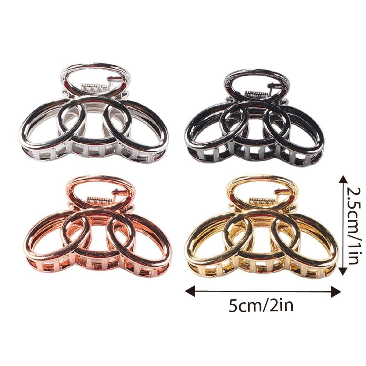 Small Metal Hair Claw Clips, Three Ring Design, Pack of 4, Assorted Colours - view 3