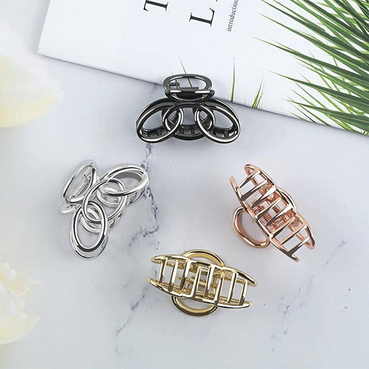 Small Metal Hair Claw Clips, Three Ring Design, Pack of 4, Assorted Colours - view 4