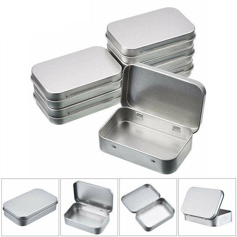 Small Metal Hinged Storage Tin Boxes with Lid - Pack of 6, Matte Silver - view 4