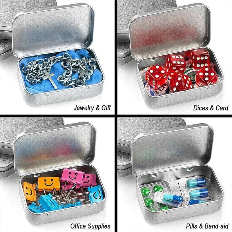Small Metal Hinged Storage Tin Boxes with Lid - Pack of 6, Matte Silver - view 5