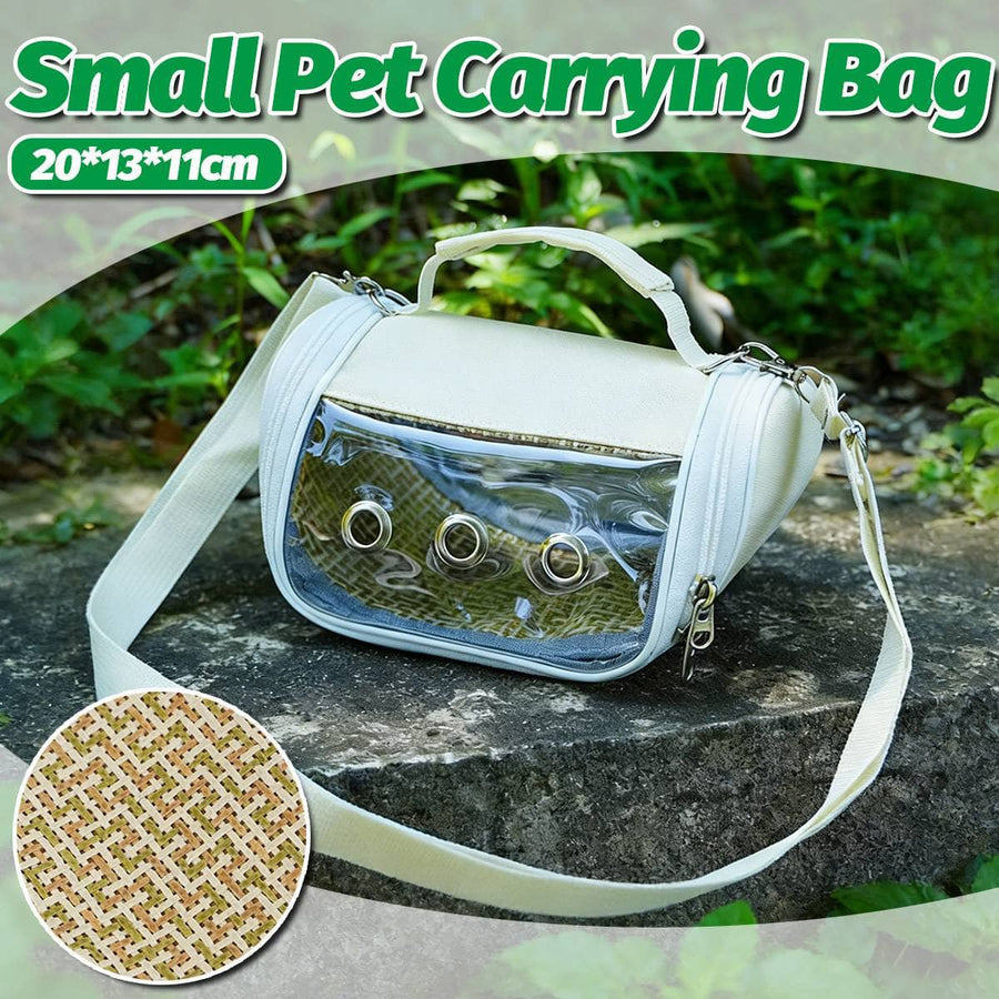 Small Pet Carrying Bag Canvas Rattan Travel Carrier for Hamsters and Birds, 20 x 13 cm