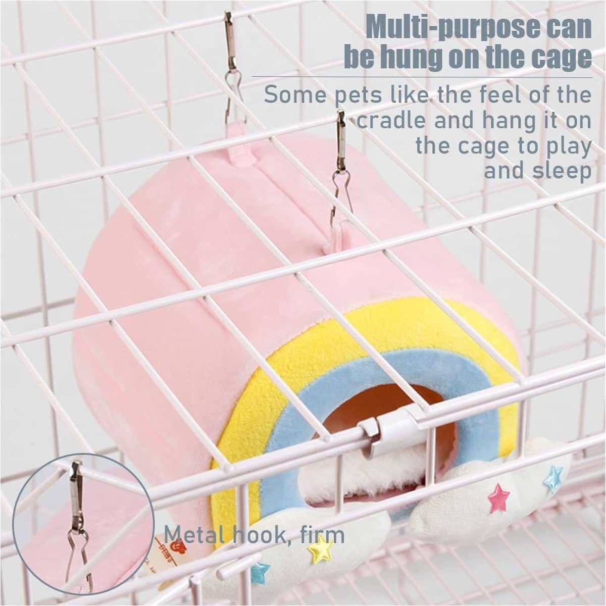 Small Pet Hammock Bed with Rainbow Design for Cage Hanging, Hamsters and Guinea Pigs - view 4