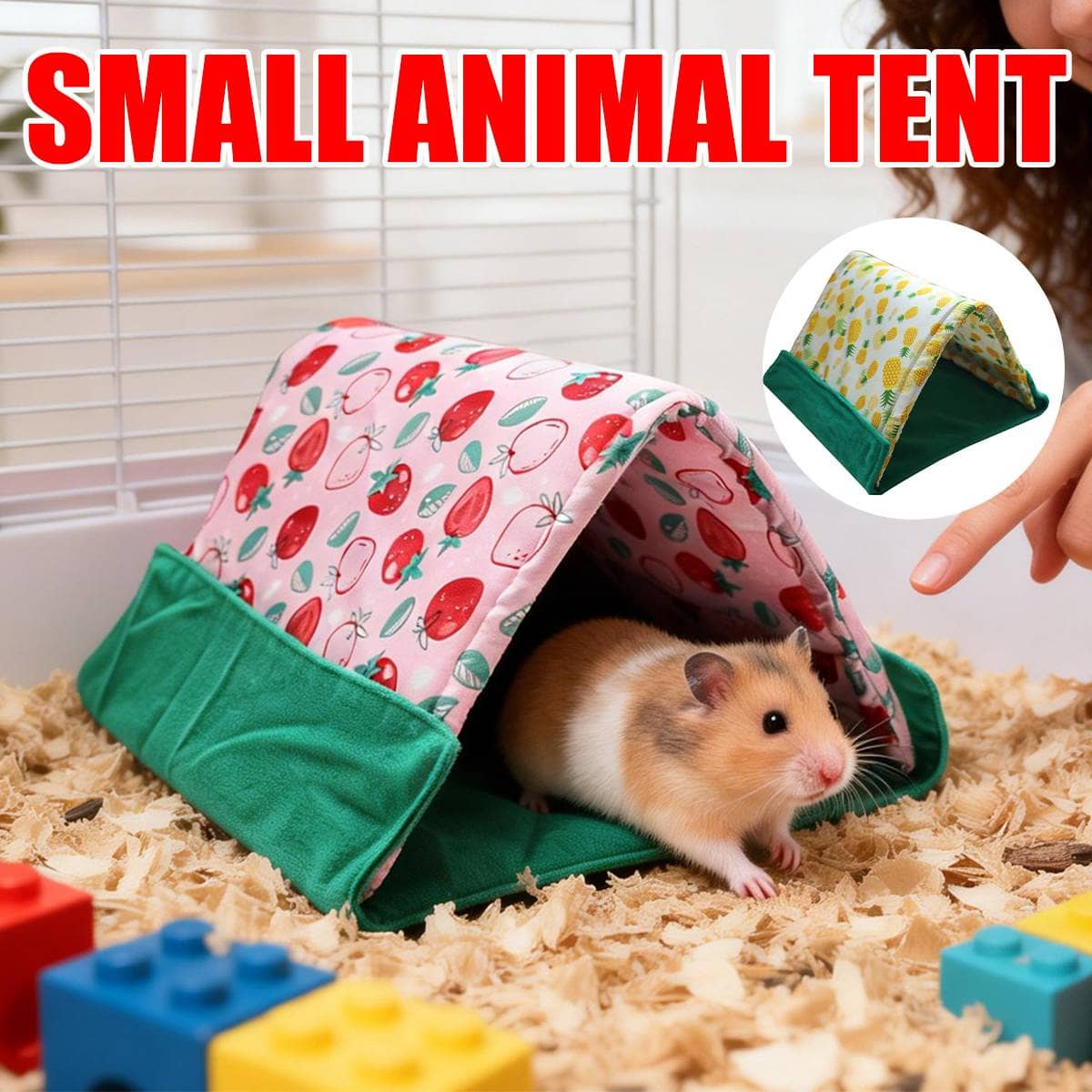 Small Pet Tent Sleep Mat 2-In-1 Foldable Cosy Pet Den - Pink Strawberry Print - view 2
