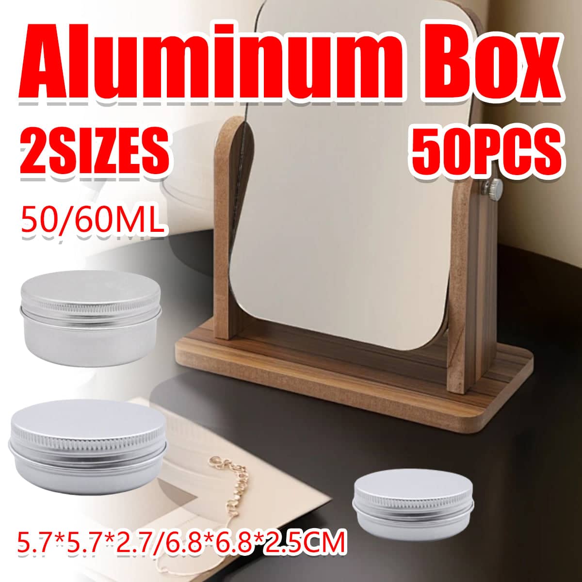 Small Round Aluminium Storage Tins with Screw Lids for Balms, Crafts and Jewellery - 50 ml - view 2