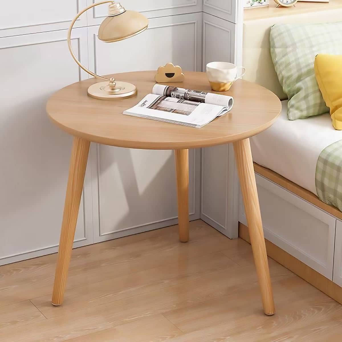 Small Round Side Table, Engineered Wood with Wood Grain Finish - 50 cm Diameter x 40 cm High - view 4