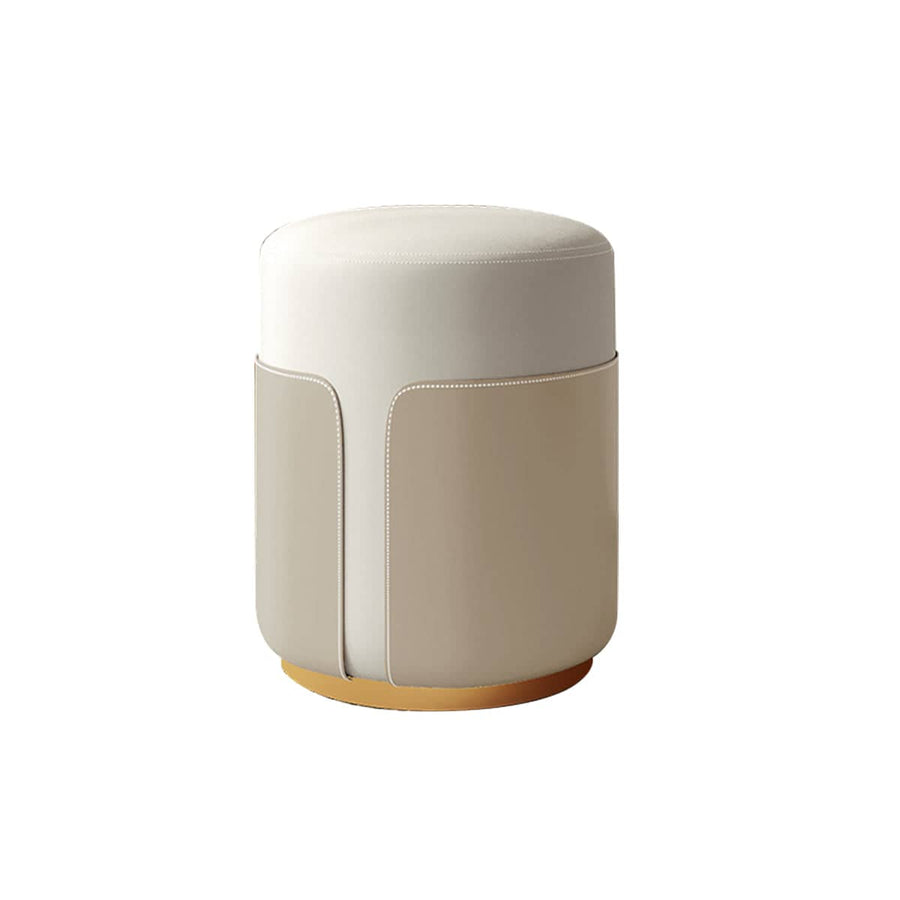 Small Round Stool with Solid Wood Frame - Champagne