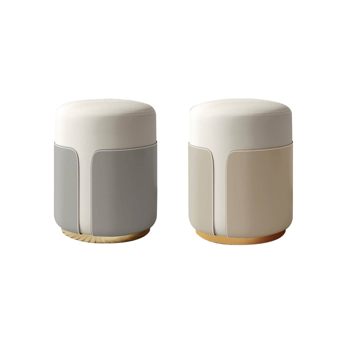 Small Round Stool with Solid Wood Frame - Champagne - view 3