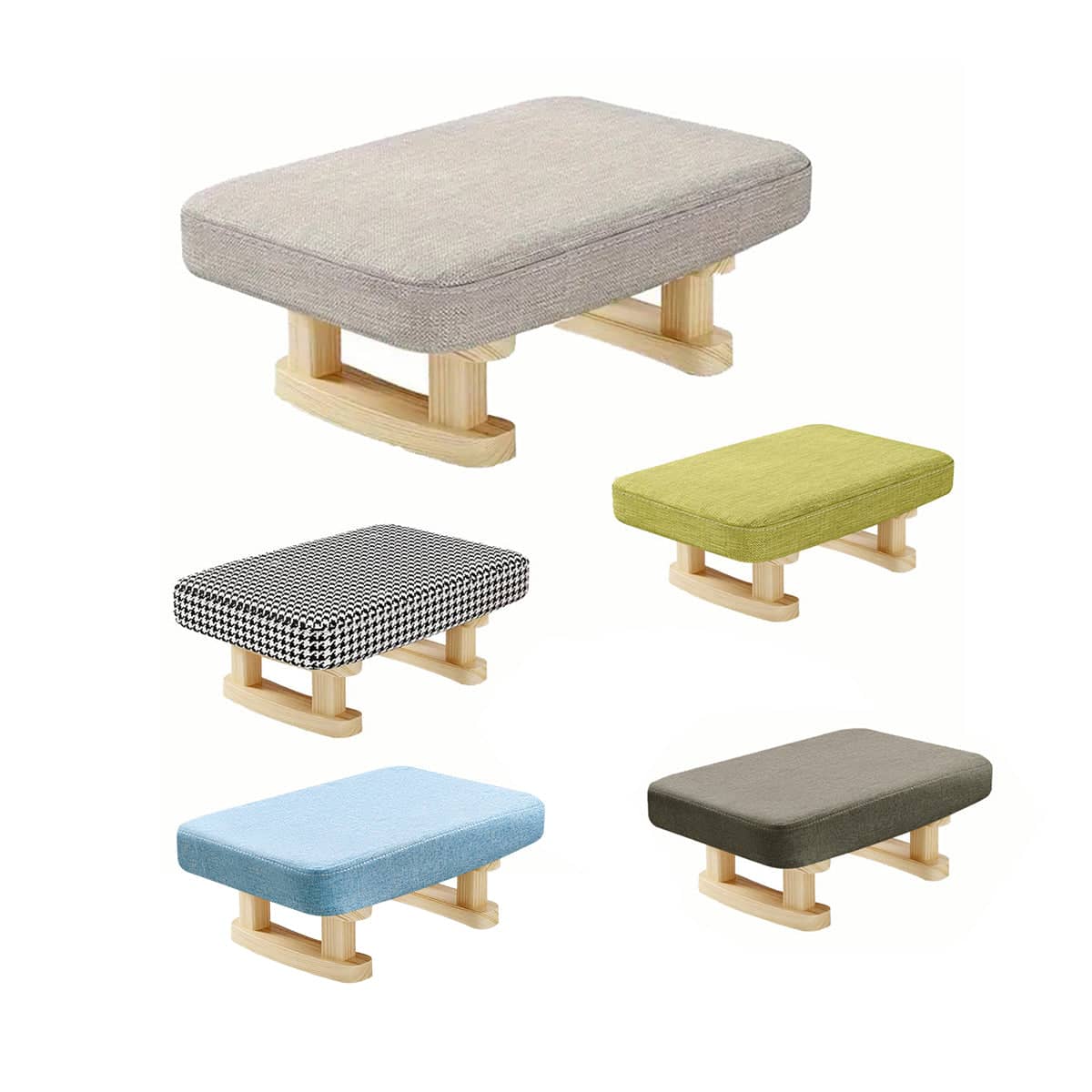 Small Solid Wood Fabric Footstool - Beige - view 3