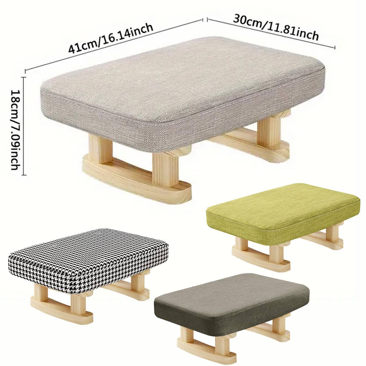 Small Solid Wood Fabric Footstool - Beige - view 4