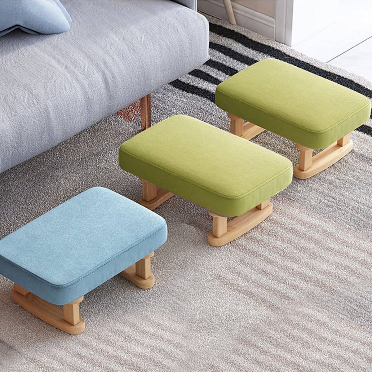 Small Solid Wood Fabric Footstool - Brown - view 5