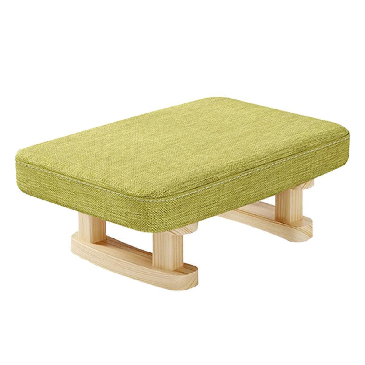 Small Solid Wood Fabric Footstool - Green