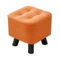 Small Square Ottoman Footstool 28 x 28 x 28cm with Wood Legs - Orange