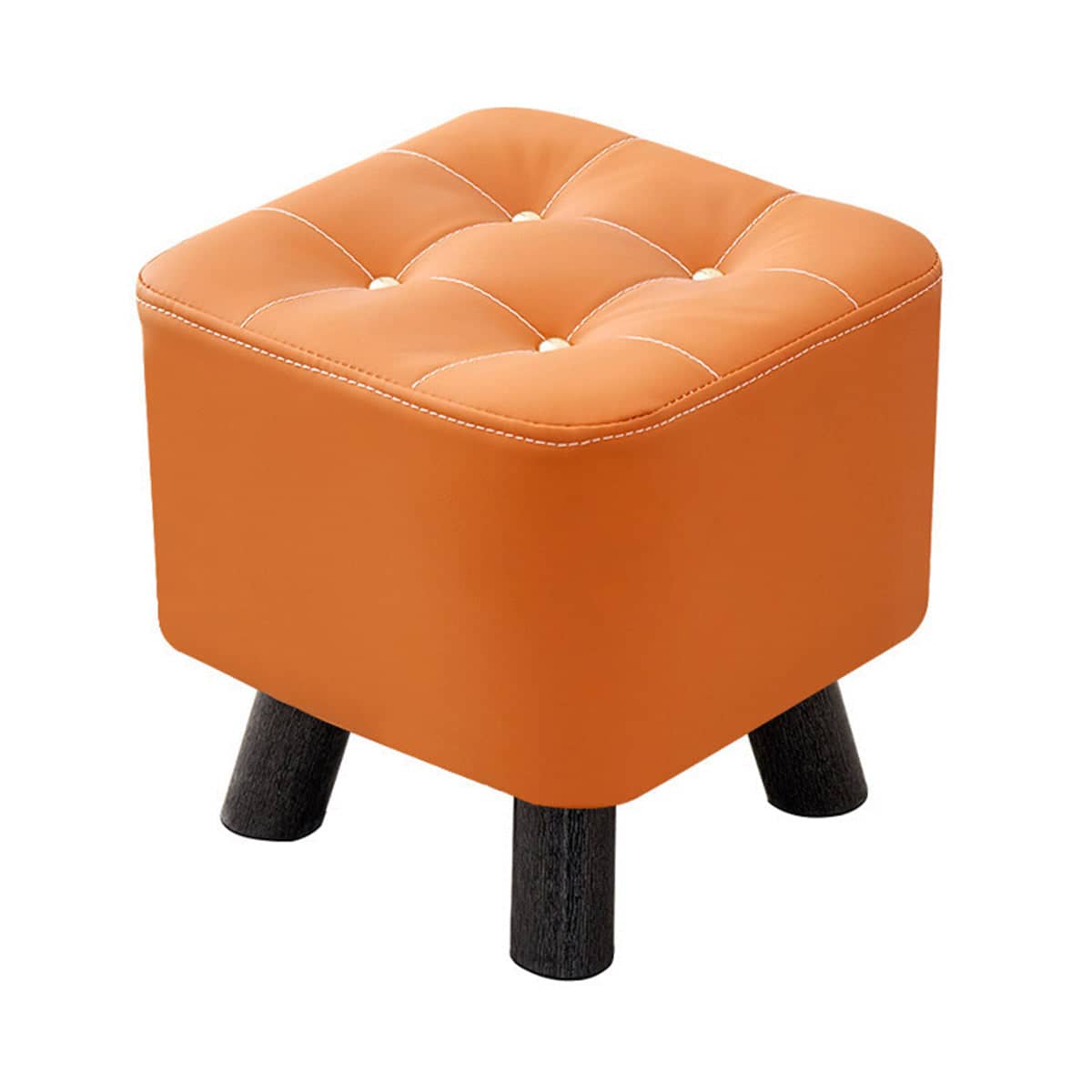 Small Square Ottoman Footstool 28 x 28 x 28cm with Wood Legs - Orange