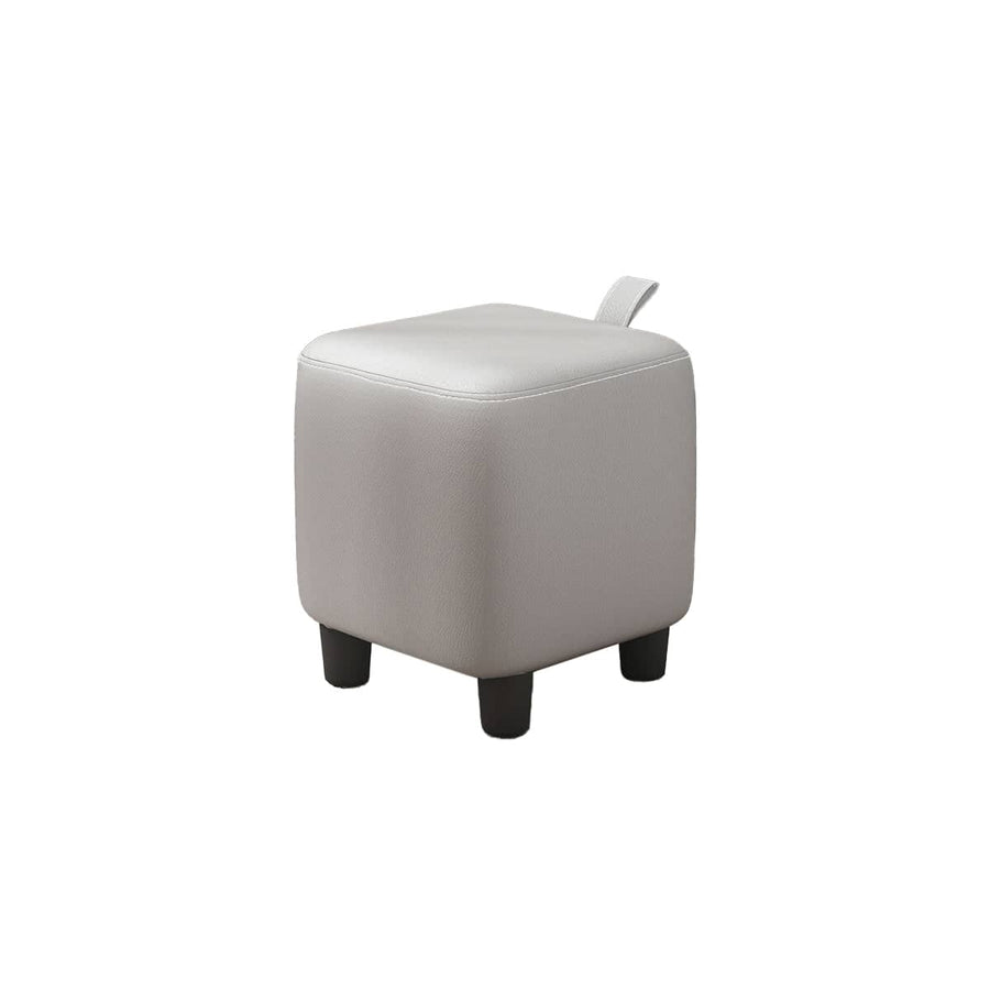 Small Square Stool with Solid Wood Frame and Handle - Grey