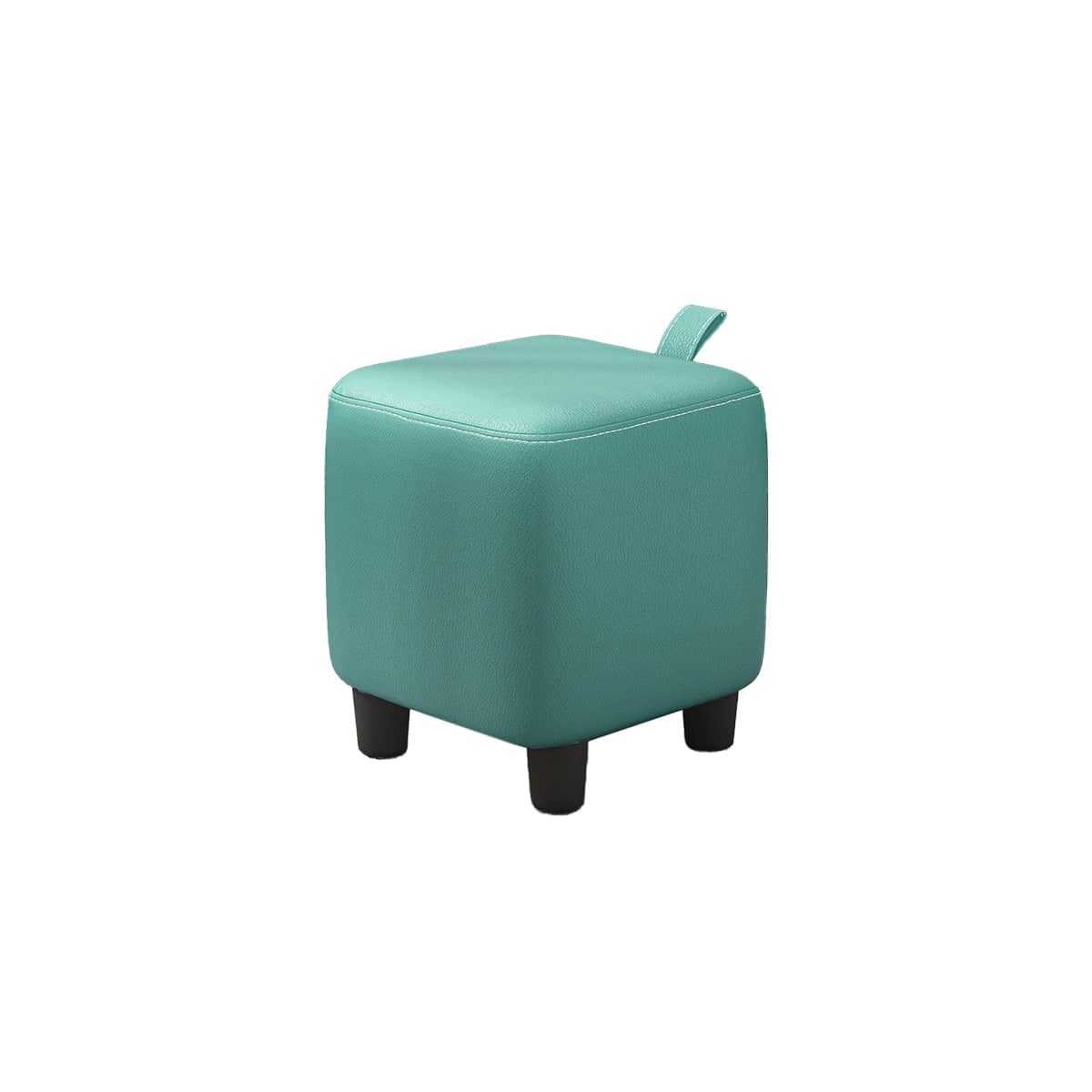 Small Square Stool with Solid Wood Frame and Handle - Teal