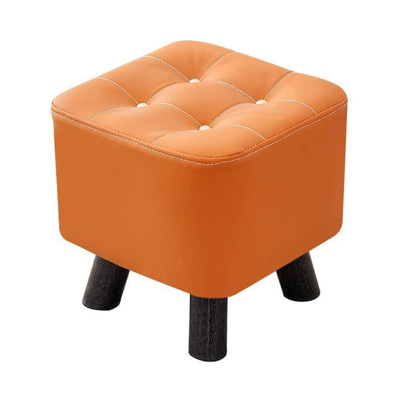 Small Stool with Scratch-Resistant Leather Seat - Orange, 28 x 28 x 24 cm