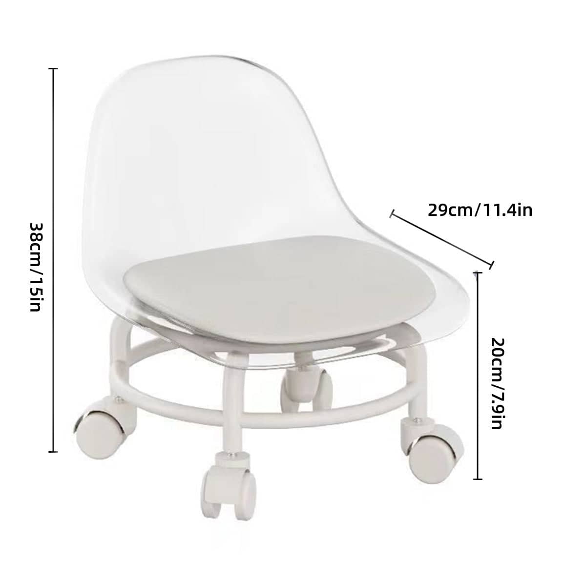 Small Stool with Universal Wheels and Backrest - Grey - view 4