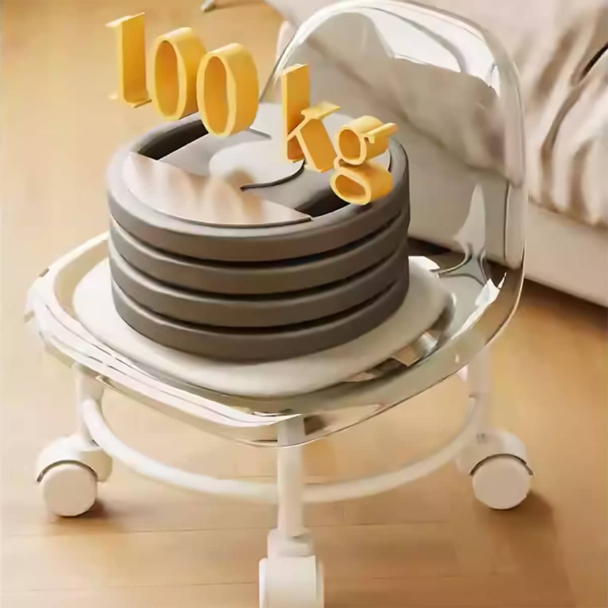 Small Stool with Universal Wheels and Backrest - White - view 5