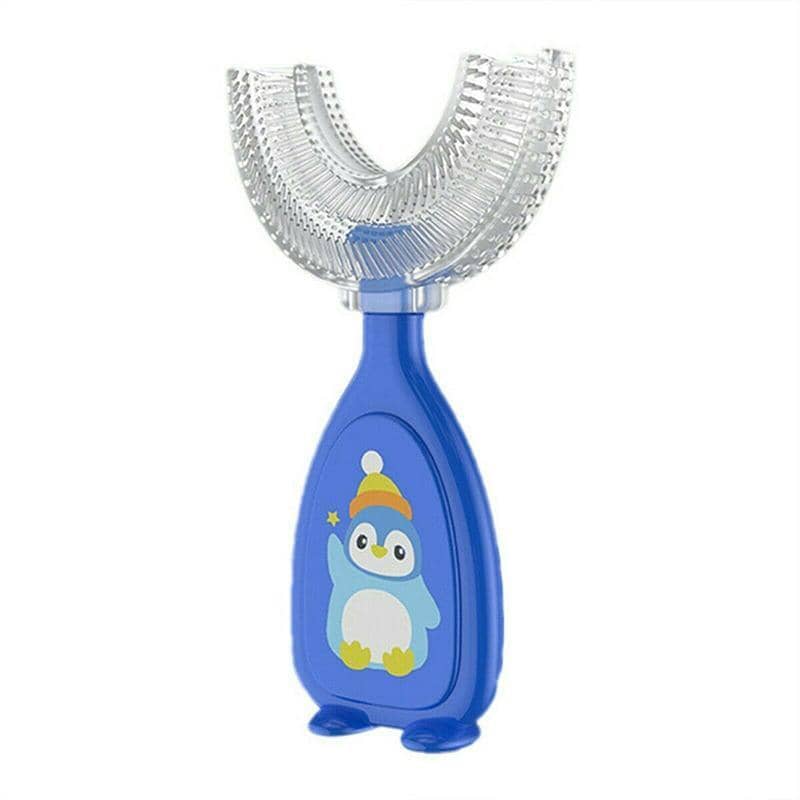 Small U-Shaped Kids Toothbrush with Soft Silicone Head (4.5 cm) - Blue