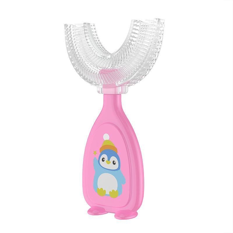 Small U-Shaped Kids Toothbrush with Soft Silicone Head (4.5 cm) - Pink